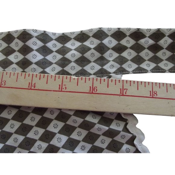 Vintage Apron Brown White Geometric Diamond Print rick rack trim pockets tie bac - Picture 11 of 11